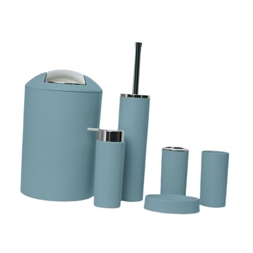 Folpus 6 個入り バスルームアクセサリーセット ソープディスペンサー トイレブラシ ホームアパート用 ゴミ箱 ギフト モダン お手入れ簡単 ソープディッシュ, モランディブルー