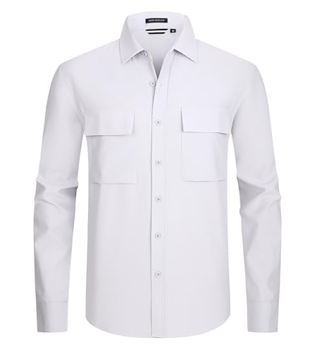 Alex Vando Mens Button Down Shirts Two Pockets Long Sleeve Casual Dress Shirt for Men