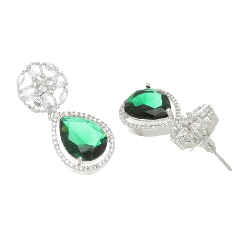 Rhodium-Plated Teardrop & Floral Drop Earrings