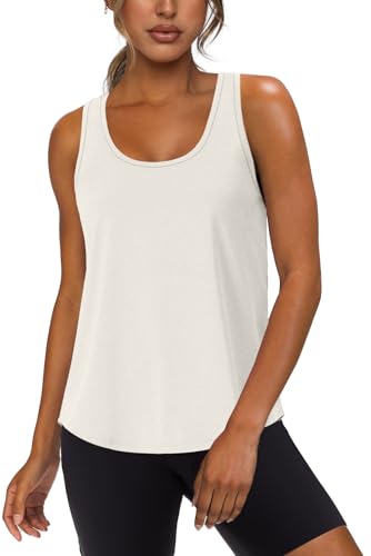 WIHOLL White Tank Top Woman Sleeveless Workout Tops Scoop Neck Racerback Yoga Running Tennis Shirts Fitness Clothing Summer Outifts for Women Loose Fitting M