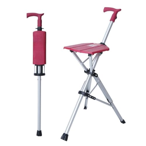 Kiwet折りたたみ杖 、2in1 ステッキチェア、 多機能ワンボタン開閉式杖チェア アルミ製、杖椅子 軽量 持ち運び さ シート付き杖 アウトドア スティック 滑り止め ステッキ 三脚杖 座れる 折りたたみステッキ 男女 高齢者の外出に最適 敬老の日 誕