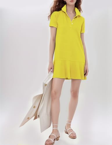 Image of Flygo Womens Polo Dress Summer Short Sleeve Ruffle T Shirt Dress