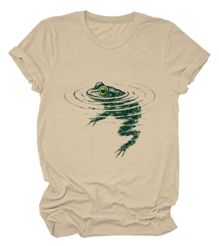 Image of Frog Swimming T-Shirt - Cozy Vintage Swimming Frog Shirt for Women Men