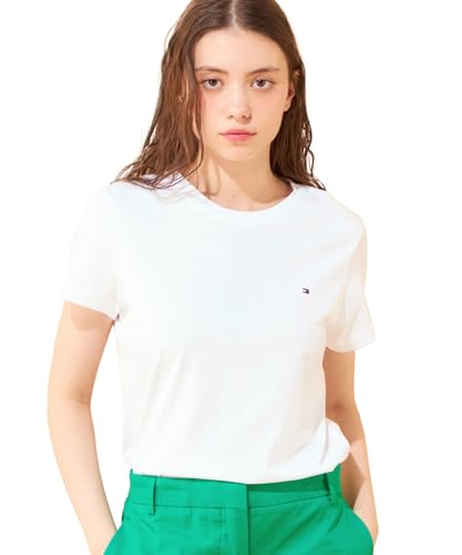 Tommy Hilfiger T-Shirt Manches Courtes Femme Heritage Col Ras-du-Cou, Blanc (Classic White), S