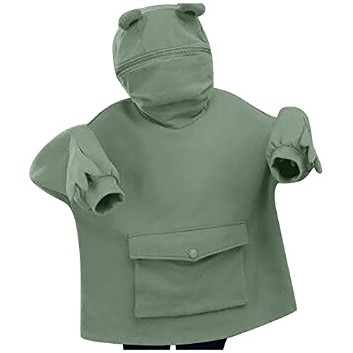 CYGGA Frosch Kapuzenpullover Damen Oversize Reißverschluss Langarmshirt Oberteile Teenager Mädchen Frog Hoodie Pullover Sweatjacke mit Kapuze Herbst Winter Y2k Hooded Pulli Outwear Sweatshirts Cover