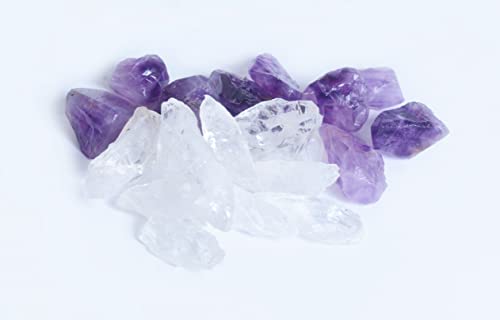 Image of Natural Healing Crystal Gemstones Rough Gemstones Combo: Amethyst And Clear Quartz Stones