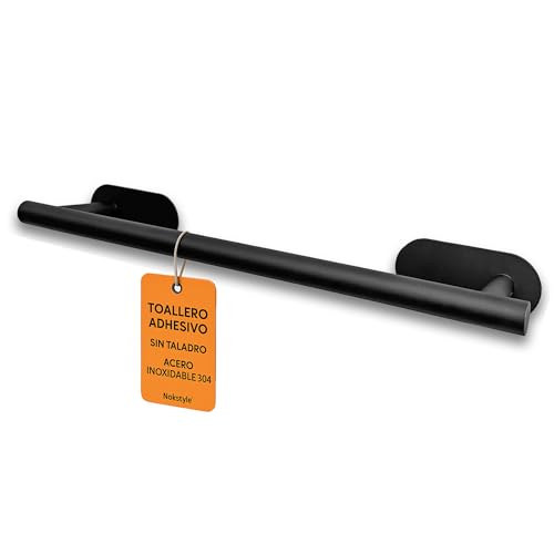 Toallero Adhesivo 40 Cm Negro Acero Inoxidable 304 Sin Taladro Ahorra Espacio para baños pequenos Barra para Toallas Resistente Antioxido Impermeable instalacion rapida en Azulejos Vidrio Metal