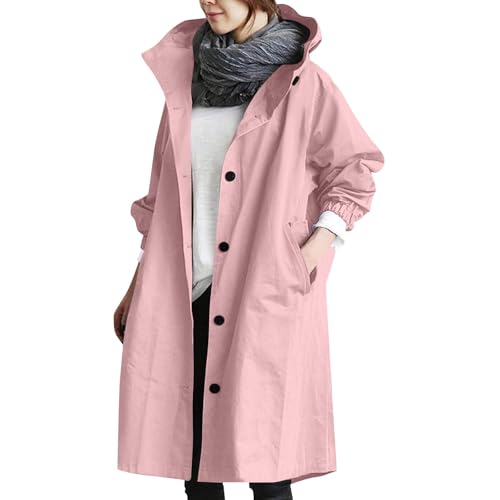 FUPODD Trenchcoat Damen Langer Übergangsjacke Mit Kapuze Mantel Frauen...