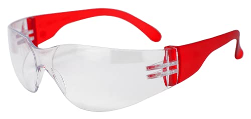 Image of BISON LIFE Clear /Red Safety Glasses for Men & Women, ANSI Z87.1, 144 Pack | Scratch & Impact Resistant Wraparound Safety Goggles, UV Protection Eyewear for Work, Construction, Lab, Industrial