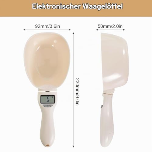 Colexy Digitale Küchenwaage, Löffelwaage Hundefutter, Digitale Löffelwaage, Messlöffel für Gewürze, Abnehmbare Wiegelöffel mit LED-Anzeige, Futterschaufel für Hunde Katzen Heimtierfutter