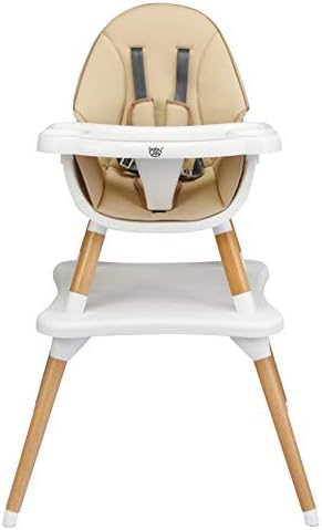 GOPLUS 4 en 1 Trona Evolutiva Madera de Haya para Bebé de 6 Meses a 3 Años, Silla Comedor Portatil en Mesa y Silla, con Bandeja Ajustable y Extraíble, 2 Niveles de Altura, Arnés de 5 Puntos (Caqui)