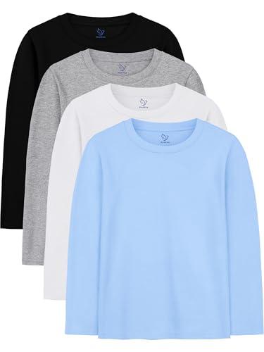 HoeVou 4 Pack Toddler Long Sleeve Shirt Boy Kids T-Shirts Soft Cotton Tees Crewneck Multipack Baby Toddler Boys Shirts 4T