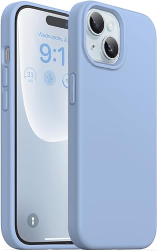 DIZORO Protective Case Compatible for iPhone 15 Case 6.1, Slim Liquid Silicone 3 Layers Full Covered Soft Gel Rubber Phone Case Protective Cover 6.1 Inch (Off Blue)