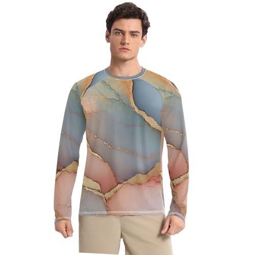 Marble Neutral Terracotta Shirts Summer UPF 50+ Elastic Round Neck Rash Guard Long Sleeve Water Fishing