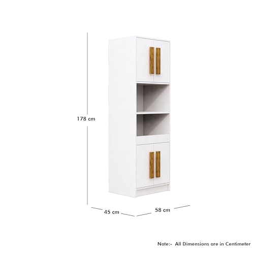Image of Bniture Multipurpose Crockery Cabinet | Engineered Wood Kitchen Cabinet Modern with 4 Doors and Open Shelves | Crockery Unit for Dining Area | Kitchen Crockery Cabinet for Home | Frosty White