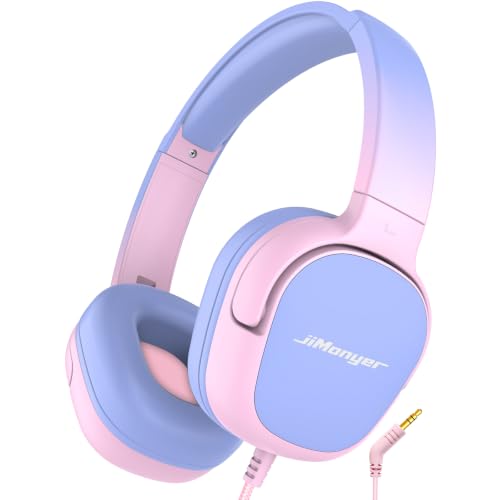 Jimonyer �L�b�Y�w�b�h�t�H�� ���S�ȉ��ʐ����t�� �w�Z�p(�s���N�O���f�[�V����) | 3.5mm�L���A�܂肽���ݎ��X�e���I�T�E���h�I���C���[�w�b�h�Z�b�g�AiPad�R���s���[�^�[�A�j�̎q�A���̎q�p�B