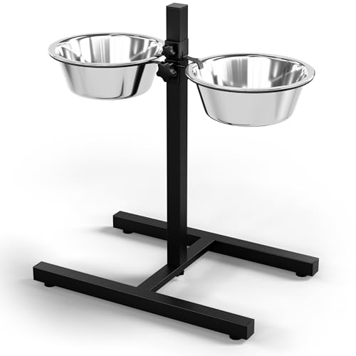 Oramics Hundebar Fressnapf Höhenverstellbar deluxe für Welpen und große Hunde mit zwei Edelstahl-Näpfen als Futternapf und Wasser-Napf