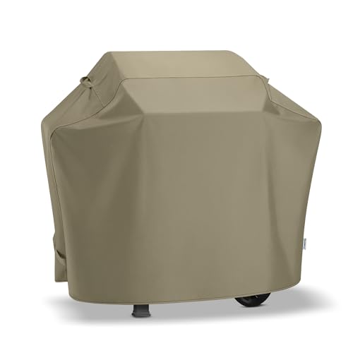 SunPatio Grill Cover 48 Inch for Outdoor Grill, Heavy Duty BBQ Cover with Waterproof Sealed Seam, FadeStop Material, All Weather Resistant Compatible for Weber CharBroil Nexgrill and More, Taupe