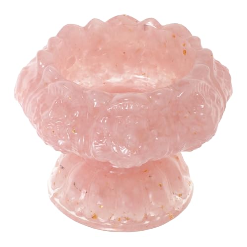 Lurrose Cuenco Decorativo de Cristal Rosa Forma de Flor de Loto, Porta Joyas Pequeño para Anillos, Pendientes y Collares, Base Elevada para Organización y Decoración del Hogar