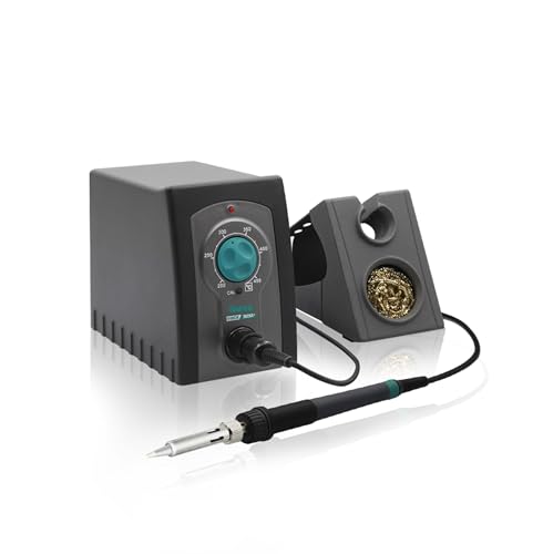 QUICK Stazione saldatrice industriale analogica 969A+, 70 W, temperatura di lavoro regolabile da 200 a 450 °C, calibrabile, set con supporto e punta di saldatura da 0,5 mm, per saldatura senza piombo