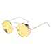 XDOUBAO Gafas de sol Gafas de sol Metal Tinta de doble haz Jarra espejo Hombres y mujeres Retro Caja redonda europea Belleza Tendencia Vidrios-Marco de oro C8 - Película amarilla