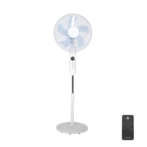 UNIVERSALBLUE | Ventilador de Pie con Display Blanco | Silencioso | Mando a Distancia | Potencia 50 W | 3 Velocidades | Modo Oscilante | Temporizador | Altura Ajustable |