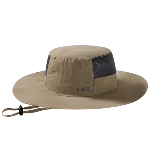 BASSDASH UPF 50+ Fishing Sun Hat Water Resistant Unisex Wide Brim Bucket Boonie Hat for Hiking Camping Safari FH15 Dark Khaki