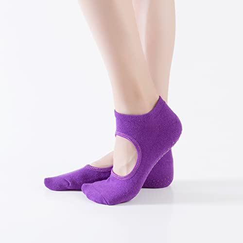 Image of Yoga Pilates Toe Socks Toeless Socks with Grips for Women Non Slip Cushioned Low Cut Ankle Socks for Dance