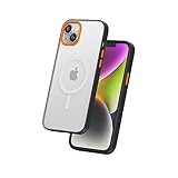 FLOLAB Surtect Tri-Fusion Magnetic for iPhone 14 Phone Case Protective Slim Design Magsafe Compatible Military Grade Black Frame Translucent Soft-Touch - Orange Blaze