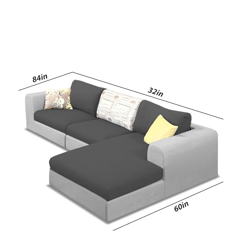 Image of Koza RHS 4 Seater L Shape Sofa Set for Living Room (Black Grey Fabric) Premium Fabric Sofa