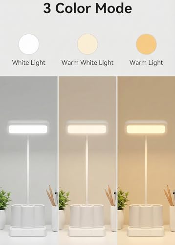 Image of SaleOn Rechargeable LED Study Lamp with Pen Stand & Mobile Holder | Touch Control Table Lamp with 3 Light Modes for Study Desk, Bedside, Office | USB Charging (Rectangular with 3 Pot)