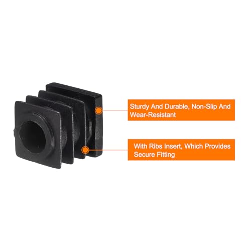 Image of uxcell 16Pcs Plastic Threaded Tube Inserts with M6 Thread, for 0.62 inchx0.62 inch OD Square Tube, Adjustable Square Black Plastic Plug Caster Insert Chair End Caps Furniture Leg Plug