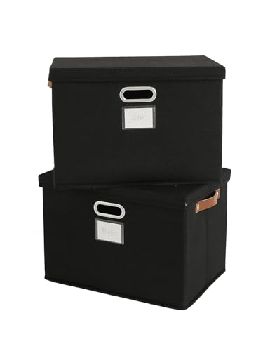 Bagnizer Boîtes de rangement avec couvercle 2PCS en tissu Grandes boîtes de rangement pliables Boîtes de rangement empilables pour étagères, boîtes pour...