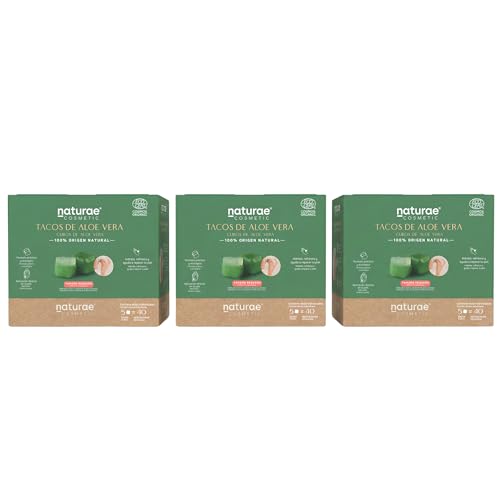 Naturae Cosmetic – Taco de Aloe Vera Puro para Cara, Cuello y Escote | Hidratación Profunda, Calmante y Regeneradora | Ecológico| Fabricado en España | Pack 3 Estuches con 5 Doypacks