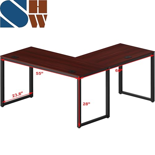 SHW 55 x 60 Inches Commercial-Grade L-Shape Corner Office Computer Desk, Cherry