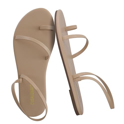 Image of CUSHIONAIRE CHAI Flat Strappy Sandals for Women, Comfortable Dressy Summer Slip-On Sandal with Memory Foam