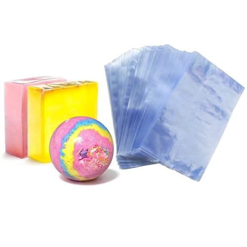 Image of Shrink Wrap Bags, 400Pcs 4x 6 Inches Clear PVC Heat Seal Bags Film for Soap Sleeve Packaging, Bath Bomb,Jars,Gift,Tumbler for Homemade DIY Projects
