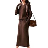 [blue beryl] [ブルーベリル] セットアップ レディース ニット プルオーバー スカート ミモレ丈 Iライン 長袖 ラウンドネック ブラウン BB026-BR-M