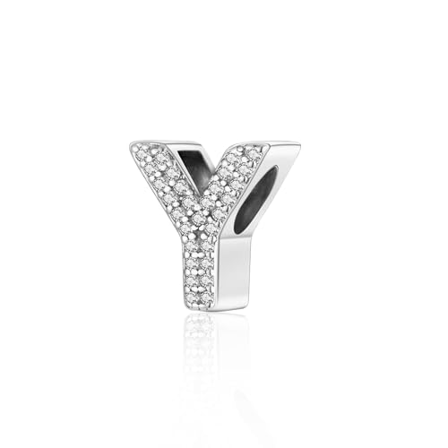 Abalorio de plata de ley 925 con circonitas cúbicas, abalorio de letra del alfabeto A-Z para pulseras Pandora para mujeres y niñas, regalo de joyería de cumpleaños, Plata de ley