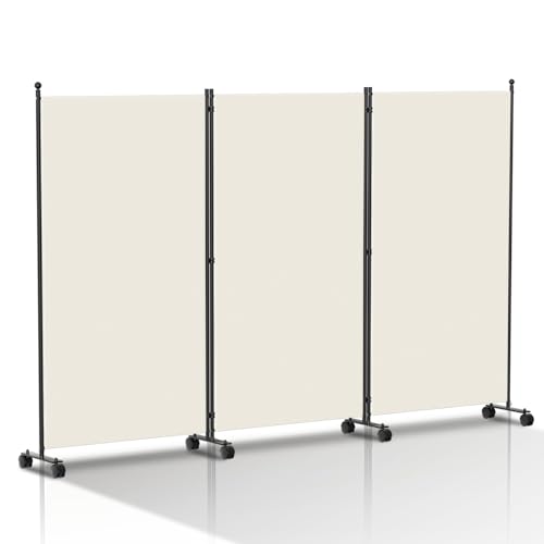 Fogmiea Separador de piezas con ruedas, flexible, 3 piezas, protección de la privacidad, 263 x 181 cm, ajustable, cortavientos, protector visual, separador de habitación para jardín, muebles de baño