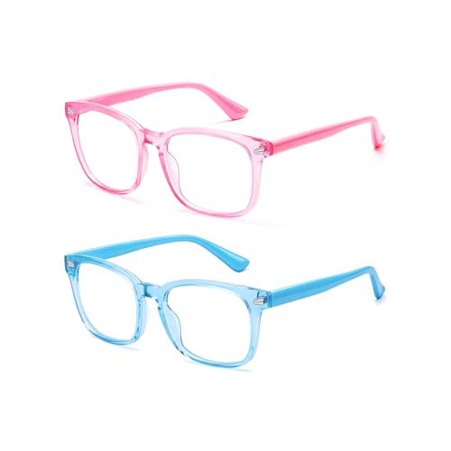 Image of Blue Light Glasses for Kids Boys Girls,Age 6-9,Square Frame,2 Pack | UV Filter & Eye Strain,Anti-Glare & Lightweight Eye Protection for Girls Boys,Ideal for Computers,Tablets & Handheld Gaming