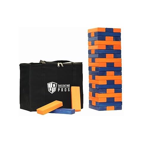 Tailgating Pros Premium Giant Toppling Timbers with Carrying Case – Choose Your Team Colors! Jumbo Outdoor Yard Game, Tower Grows to Over 5 Feet! Cover