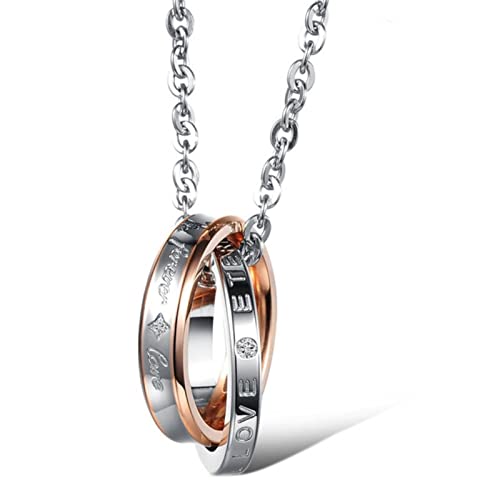 Collier de mariage en acier titane et zircone cubique pour couple