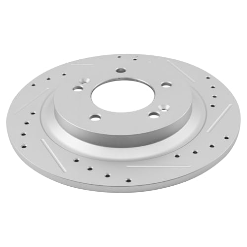 Image of TRQ Performance Rear Brake Pad and Rotor Set Ceramic Drilled Slotted G Coated Rotors Compatible with 2018-2020 Hyundai Elantra GT 2016-2019 Sonata 2016-2020 Kia Optima 2016-2019 Soul EV