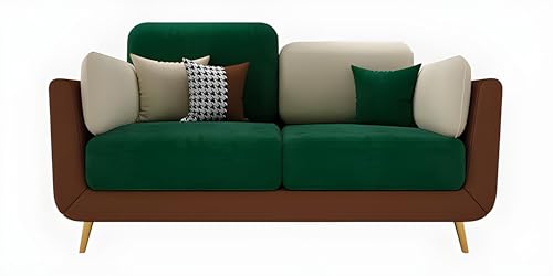 Image of Velvet Contemperory Sofa Couch with Cushion Chaise Lounge Sectional Perfect for Living Room & Bedroom Guests Home & Office (2 Seater Green & Beige)