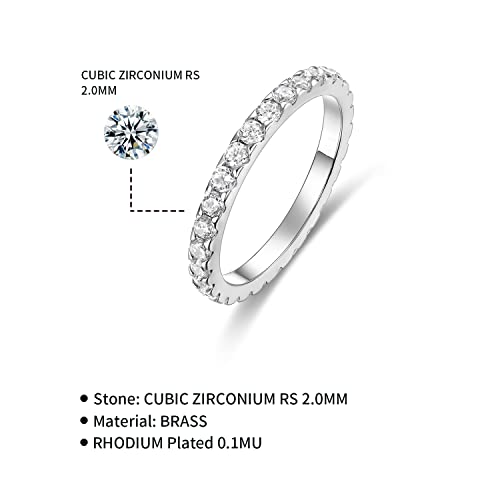 Devin Rose Cubic Zirconia Eternity Wedding Band For Women Rhodium Plated Brass Stackable Ring Size 8 #TOP2