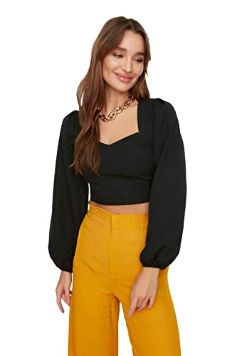 TRENDYOL Damen Trendyol Crop Bluse Blouse Westlich, Schwarz, 42