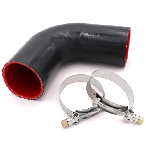Image of 90 Degree Elbow Coupler Silicone Hose 4-Ply 3-inch for Turbo /Intercooler /Intake Piping,Length 120mm Thickness 5mm with T-Bolt Clamp