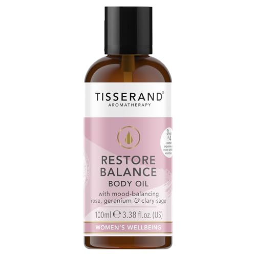 Tisserand - Restore Balance Body Oil - Perimenopause, Menopause & Menstruation Support for Women - Rose, Clary Sage & Geranium - 100% Natural Essential Oils - 100ml