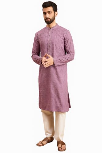 Amazon Brand - Tavasya Men Rayon Geometric Embroidered Mandarin C...